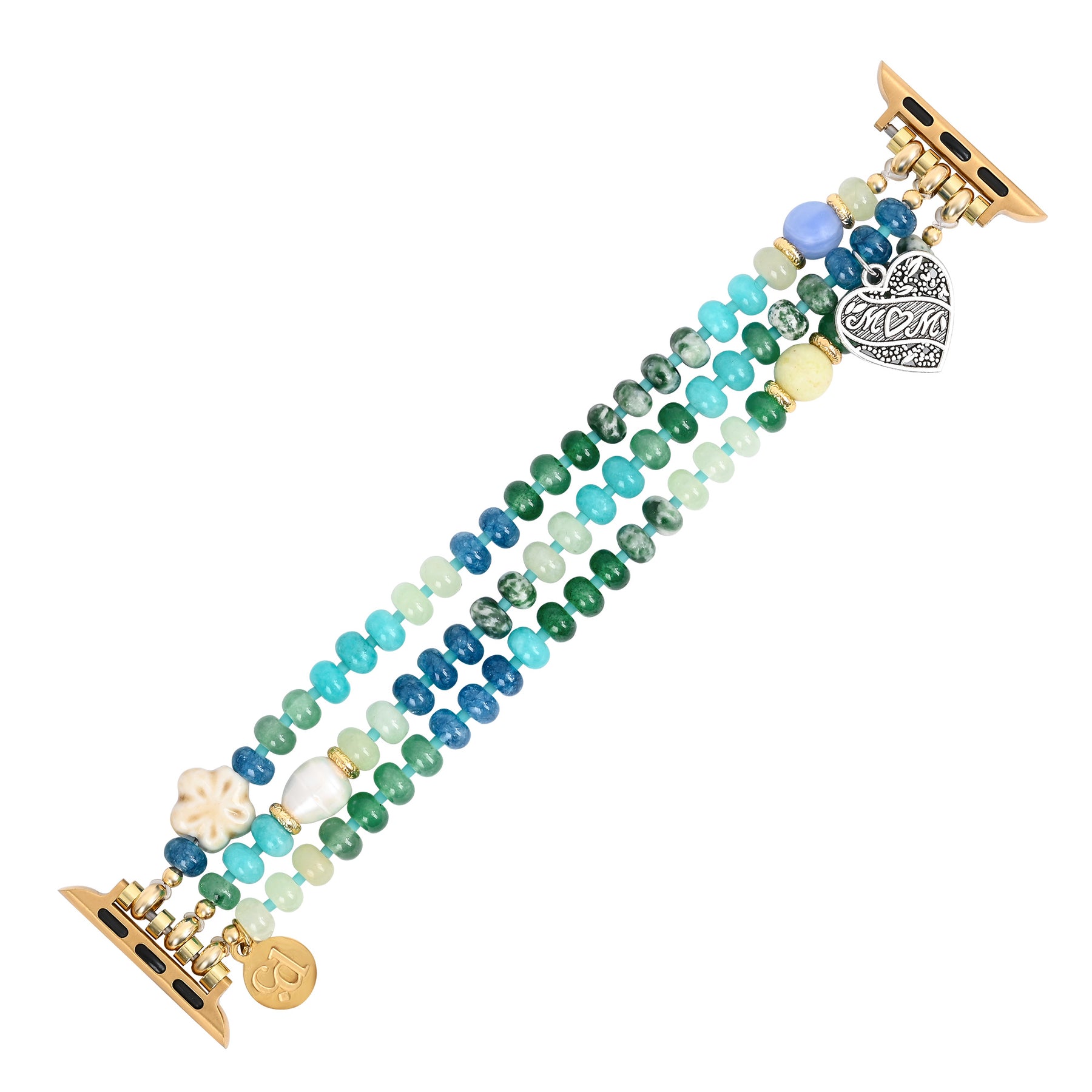 Bracelet extensible Jade Pearl Love MOM pour Apple Watch