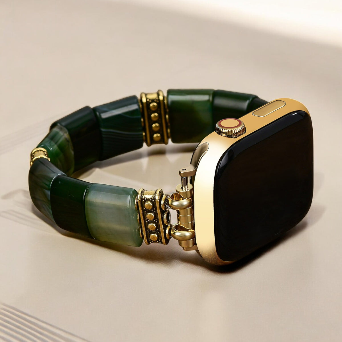 Bracelet extensible en agate sérénité evergreen pour Apple Watch