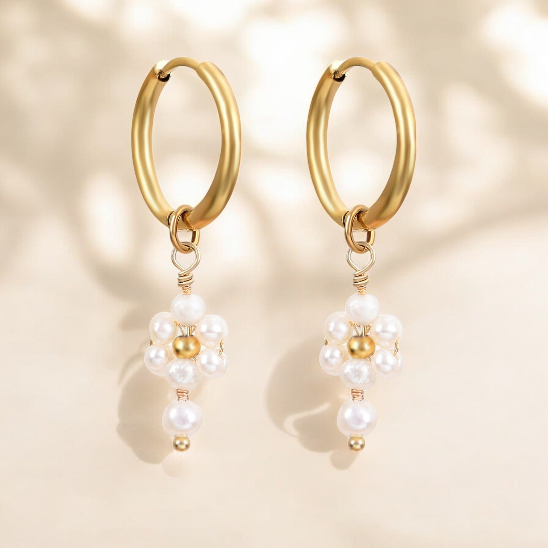 Boucles d'oreilles créoles en perles et agates Golden Grace