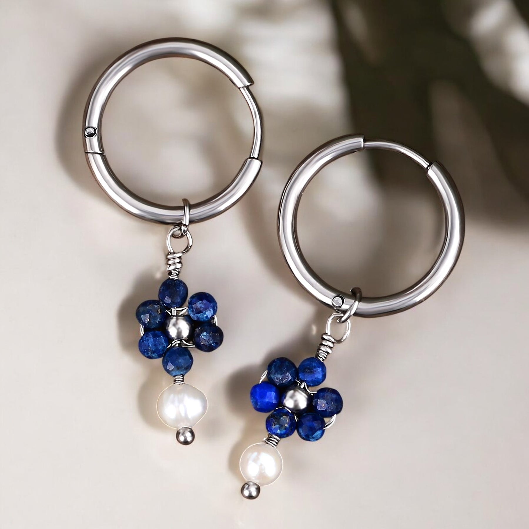 Boucles d'oreilles créoles en perles et agates Golden Grace