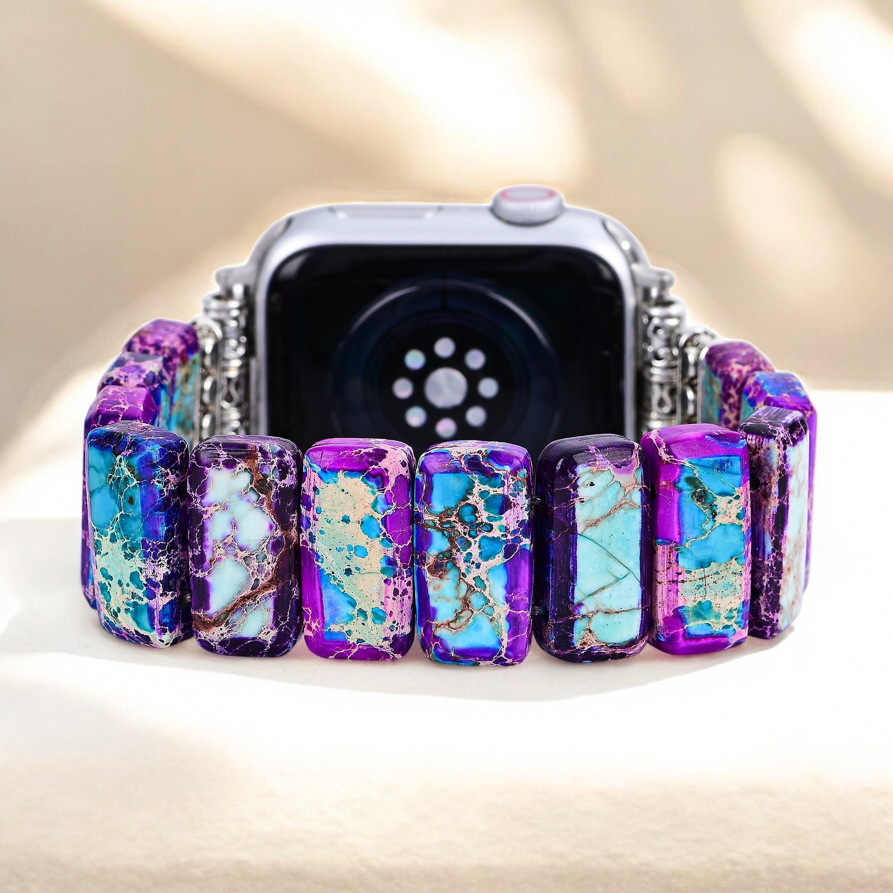 Bracelet extensible en jaspe tibétain majestueux pour Apple Watch