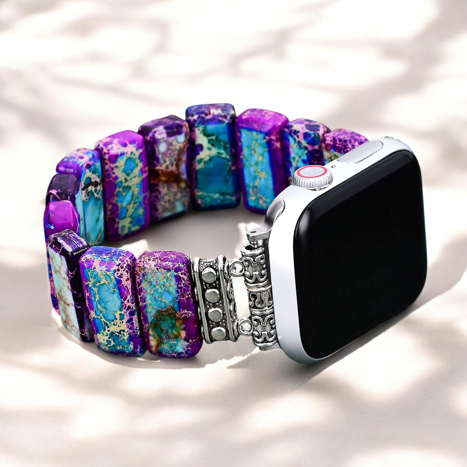 Bracelet extensible en jaspe tibétain majestueux pour Apple Watch