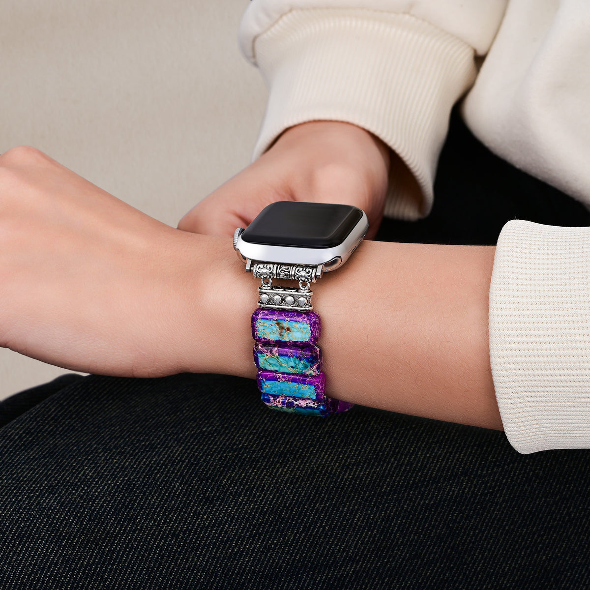 Majestätisches tibetisches Jaspis-Stretch-Apple Watch-Armband
