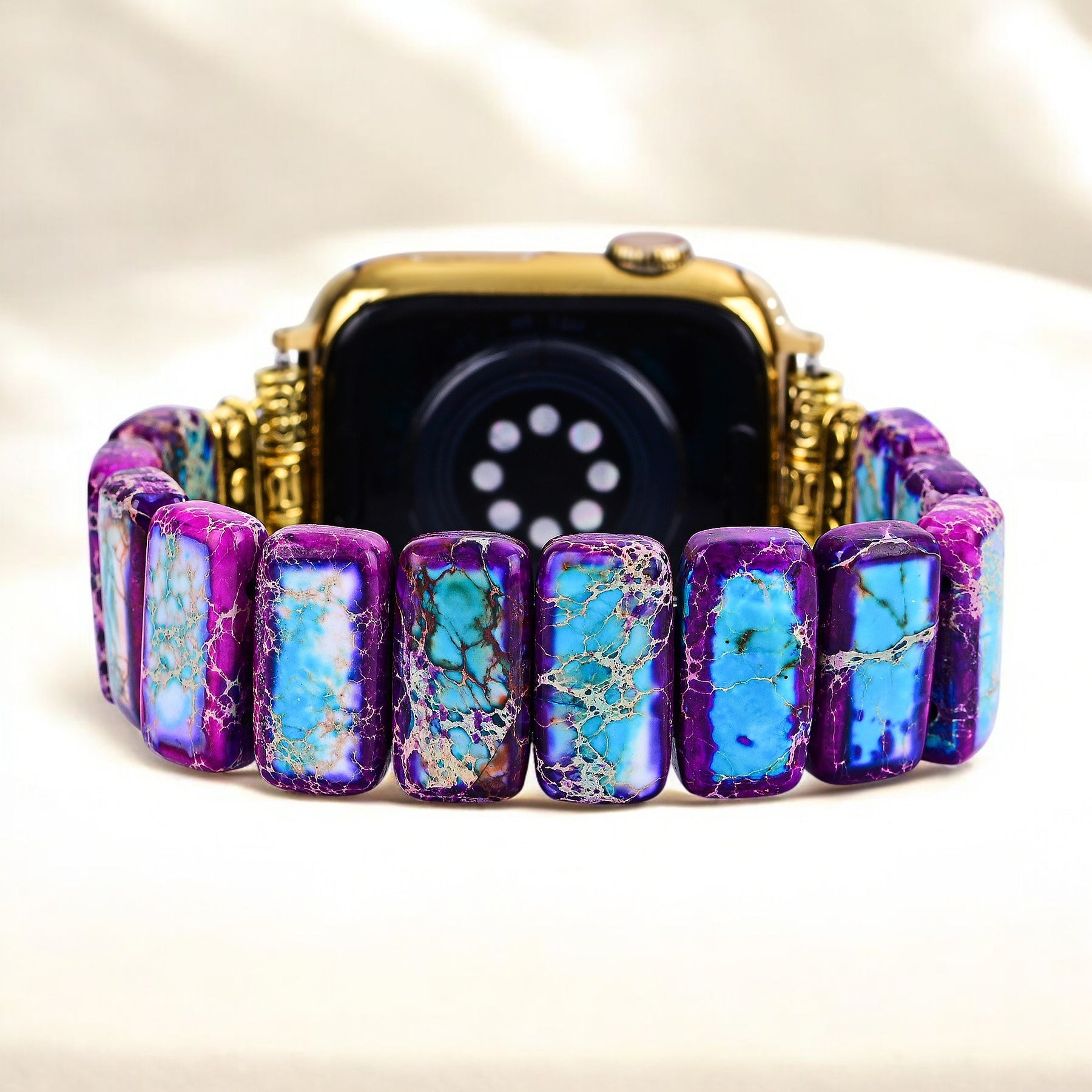 Bracelet extensible en jaspe tibétain majestueux pour Apple Watch