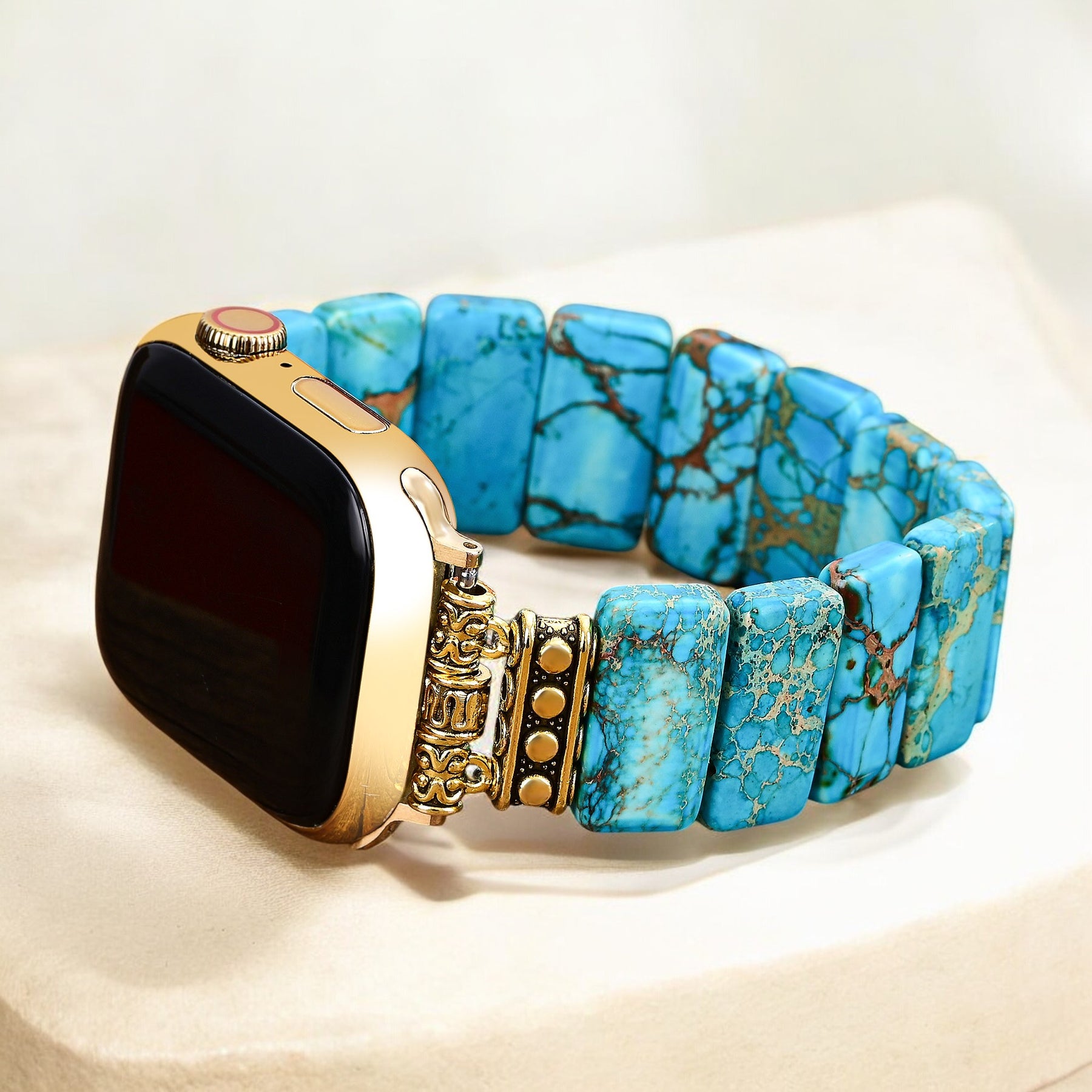 Türkisfarbener tibetischer Jaspis Stretch Apple Watch Armband