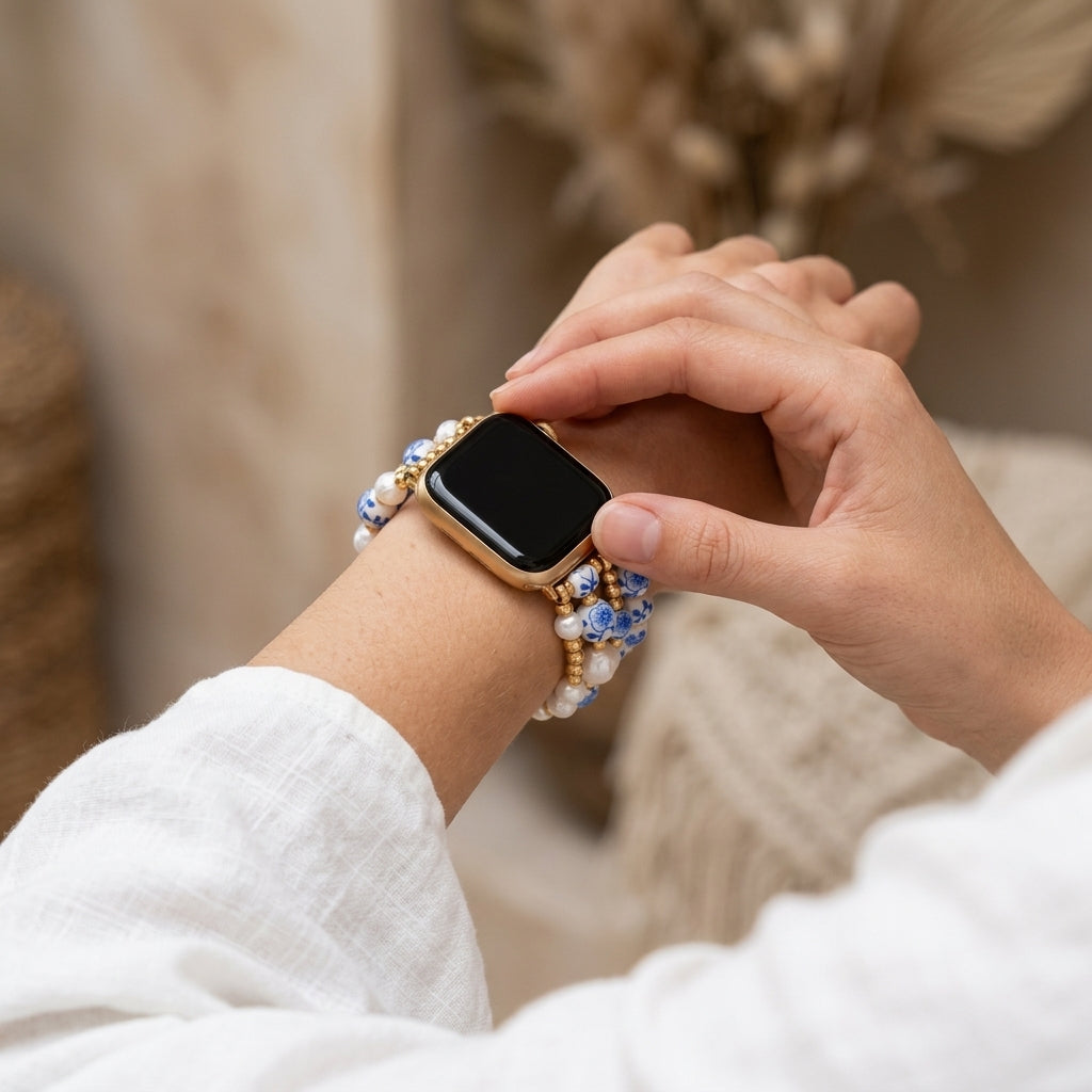Porcelain-Garten-Blaublüten-Armband für die Apple Watch