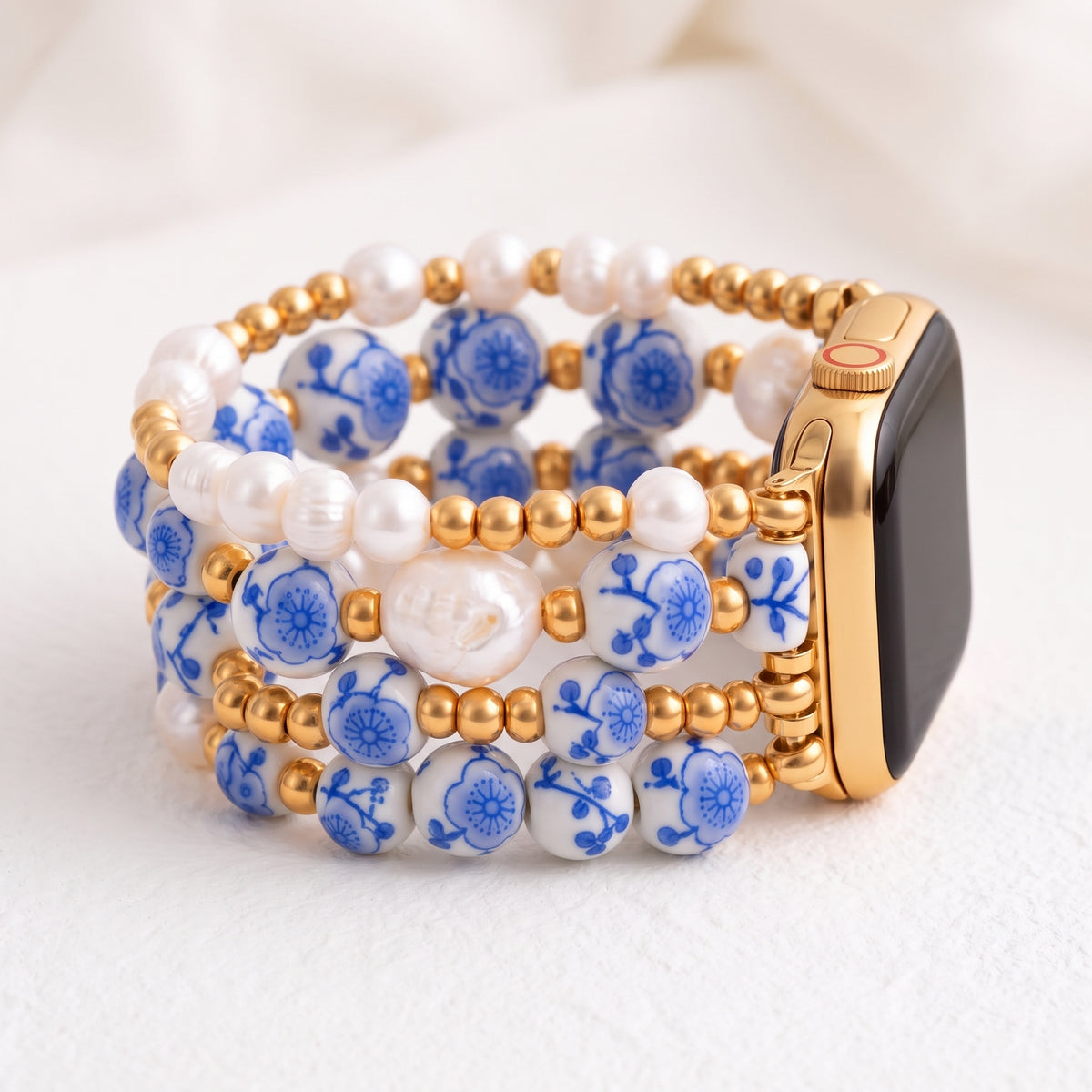 Porcelain-Garten-Blaublüten-Armband für die Apple Watch