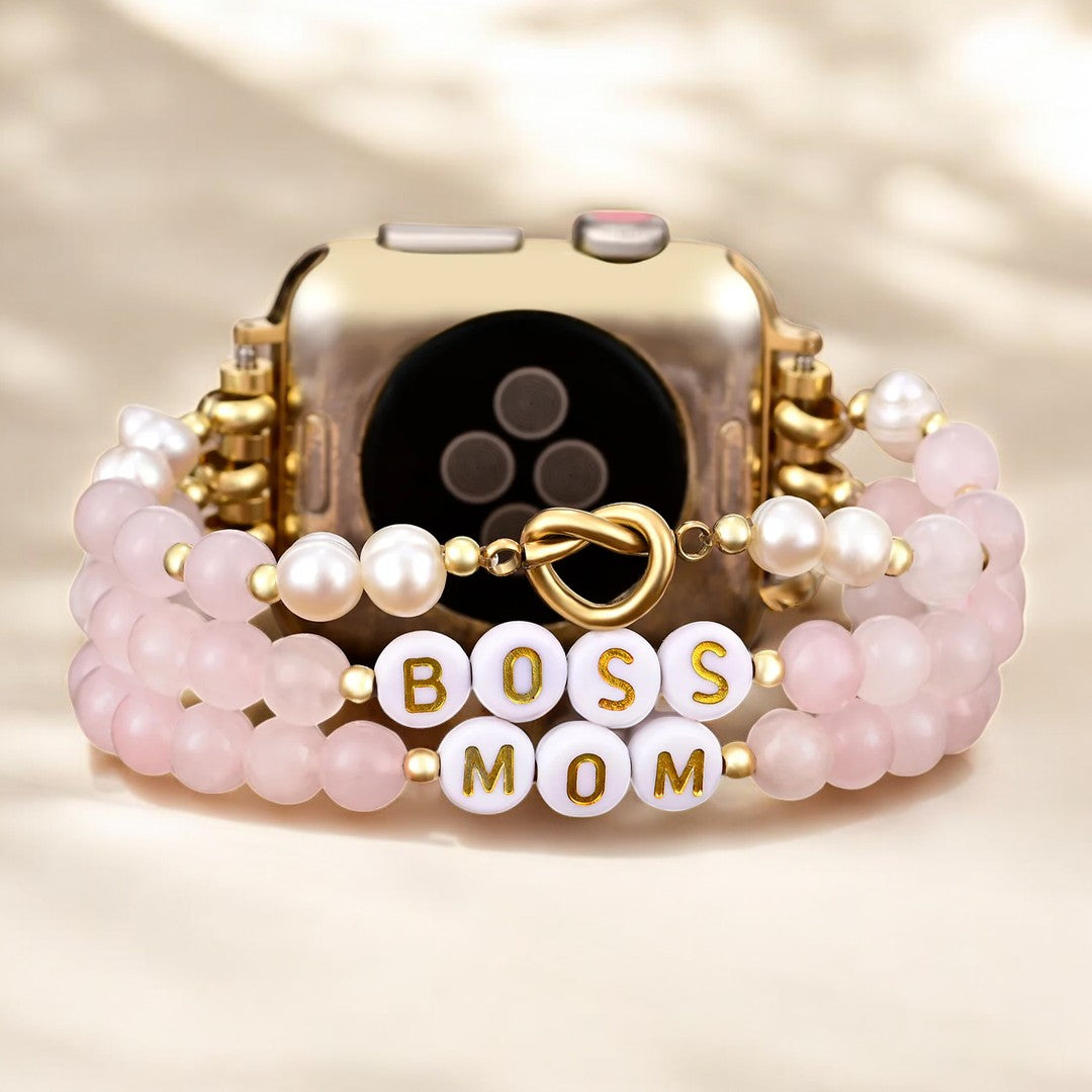 Bracelet extensible Boss Mom en quartz rose pour Apple Watch