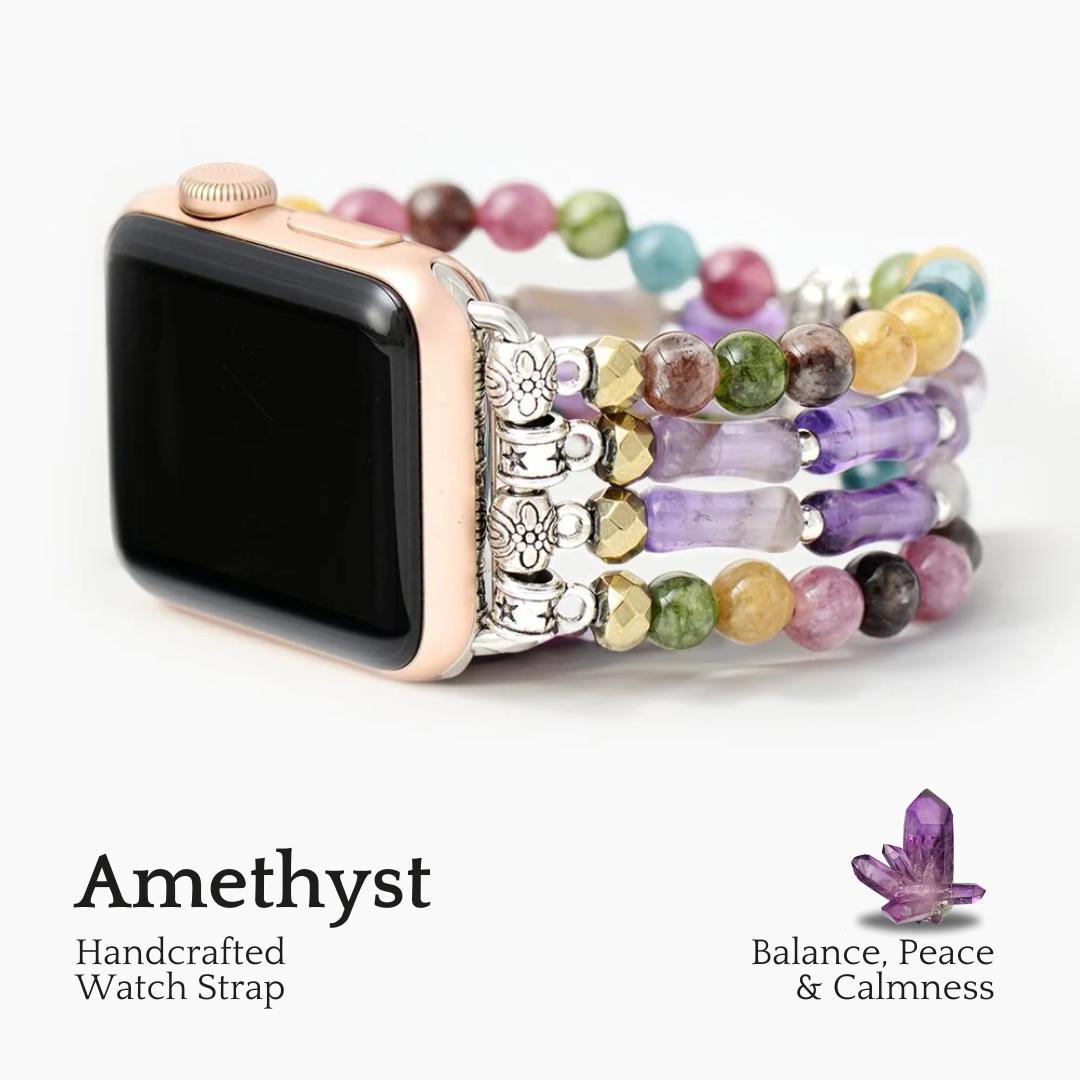 Bracelet Apple Watch extensible en améthyste mosaïque