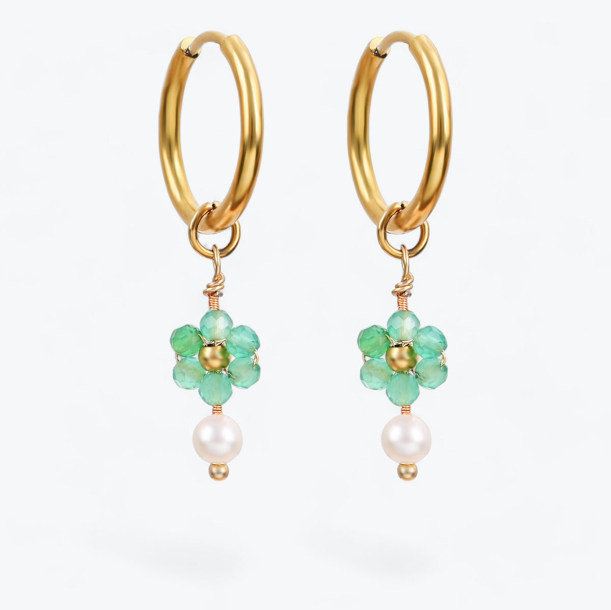 Boucles d'oreilles créoles en perles et agates Golden Grace