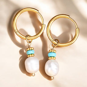 Boucles d'oreilles créoles en perles et agates Golden Grace