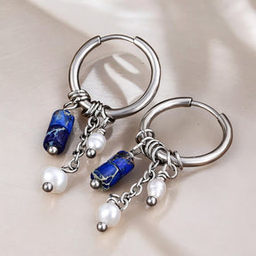 Boucles d'oreilles créoles en perles et agates Golden Grace