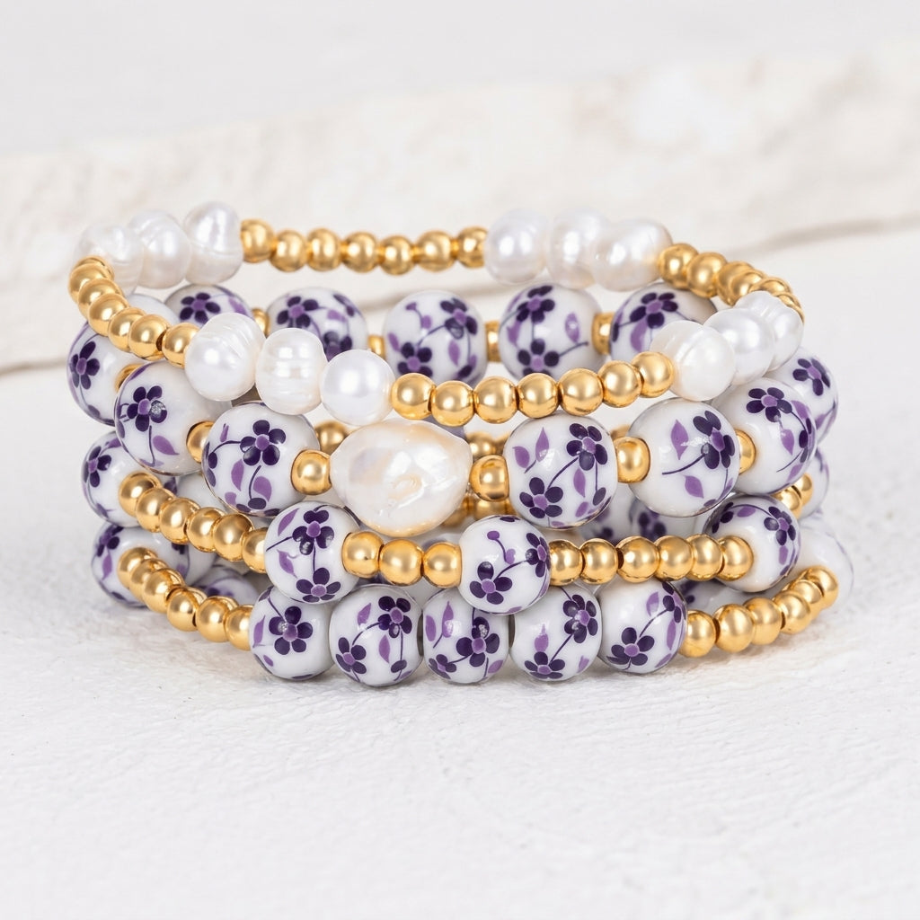 Ensemble de bracelets Porcelain Garden Violet Bloom
