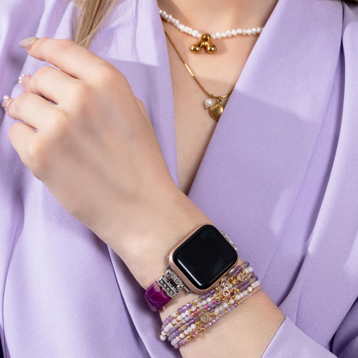 Amethyst Aura Achat Stretch Apple Watch Armband