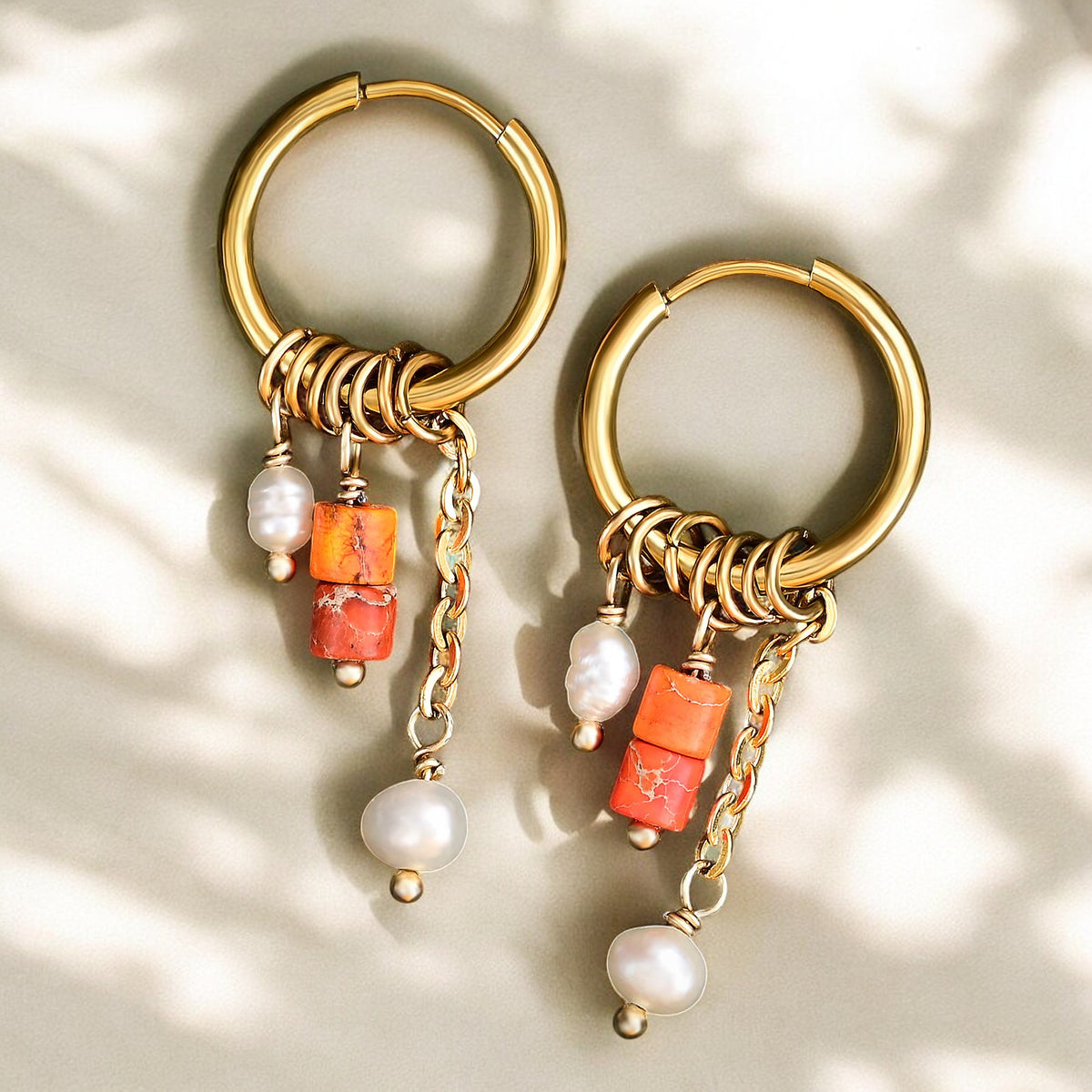 Boucles d'oreilles créoles en perles et agates Golden Grace