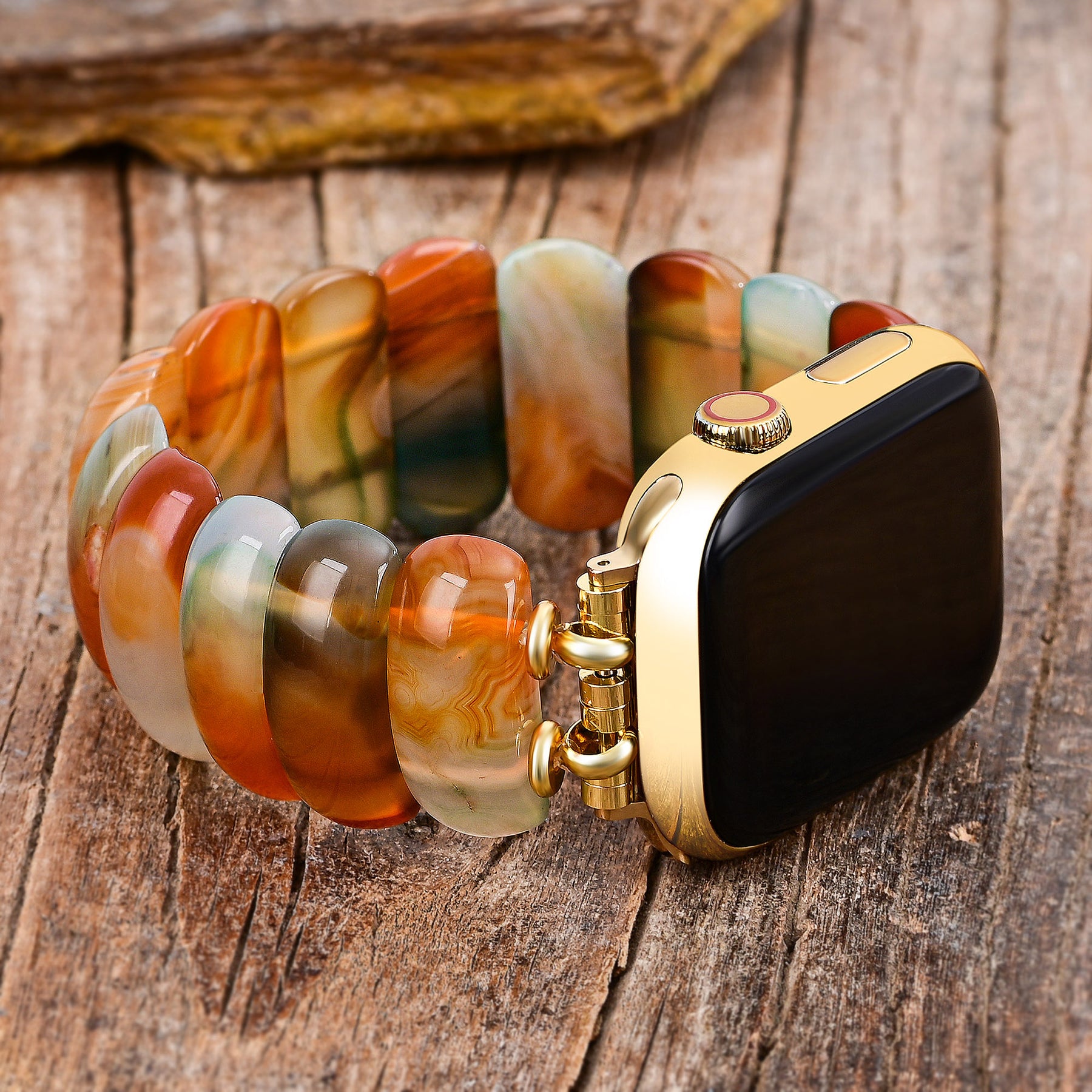 Bracelet Apple Watch en agate dorée au crépuscule