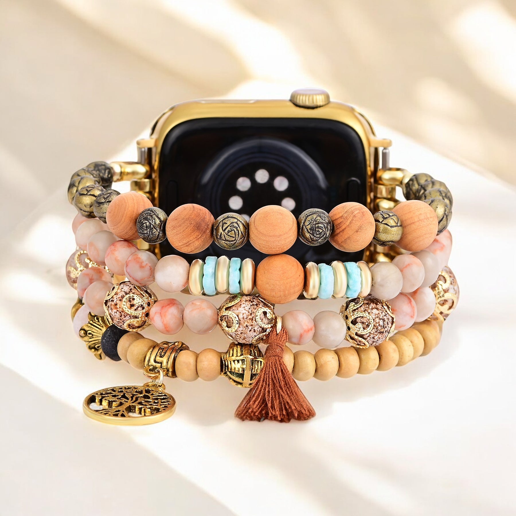 Bracelet de montre extensible en jaspe Golden Tree of Life