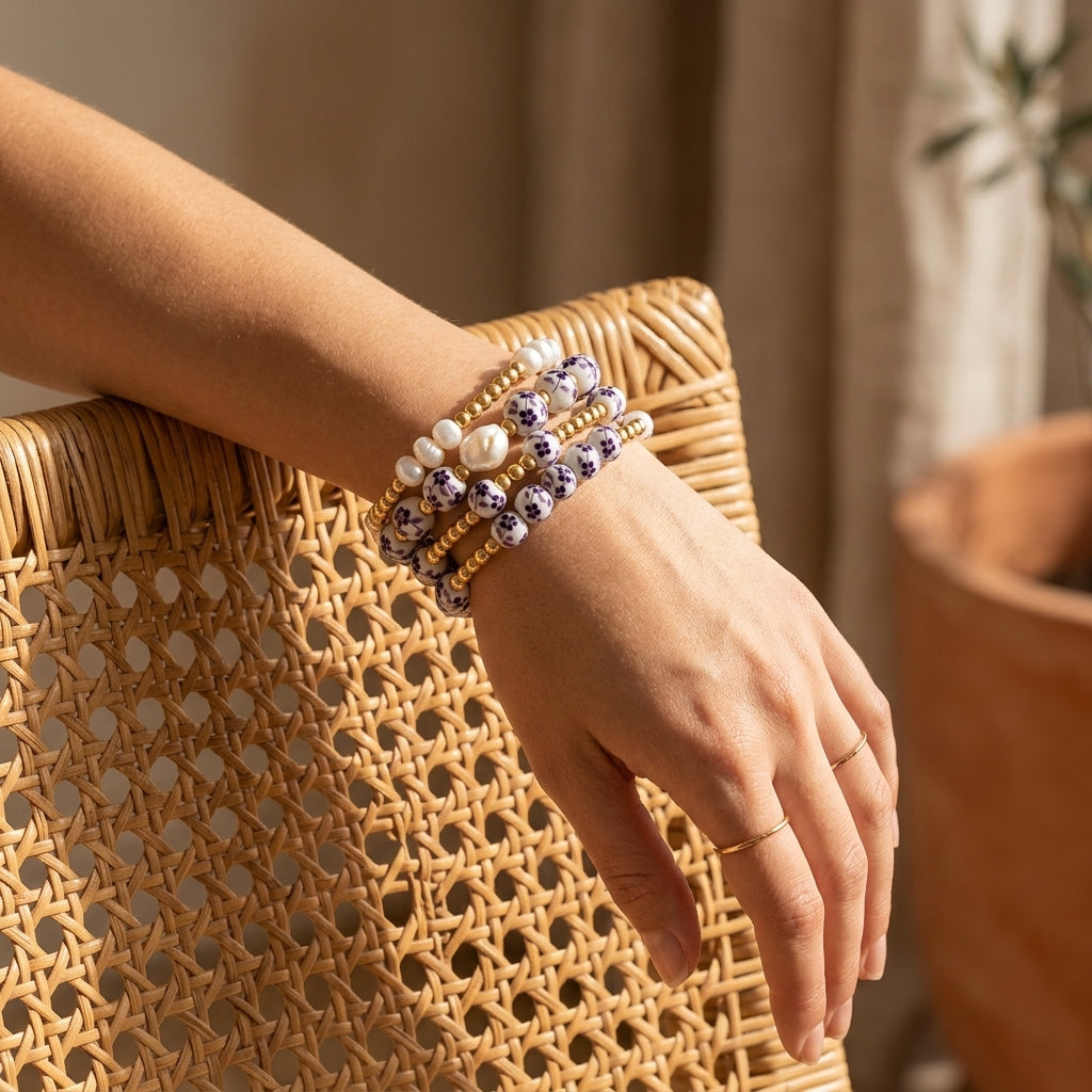 Ensemble de bracelets Porcelain Garden Violet Bloom