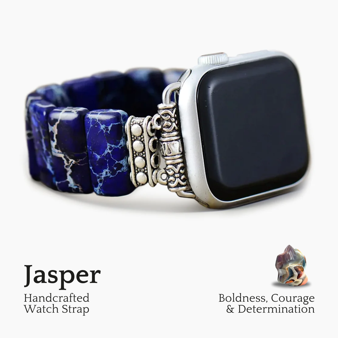 Stretch-Armband Apple Watch aus tibetischem Jaspis in Dunkelmarineblau