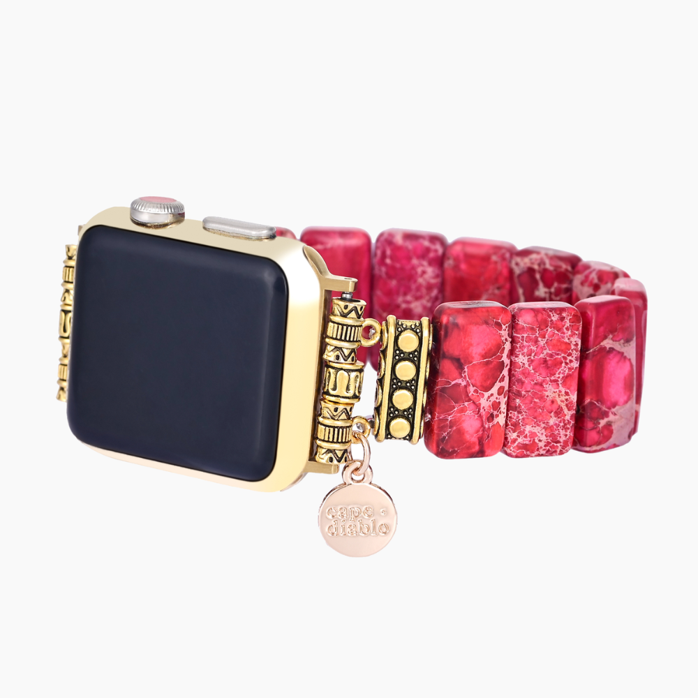 Bracelet extensible en jaspe tibétain écarlate pour Apple Watch