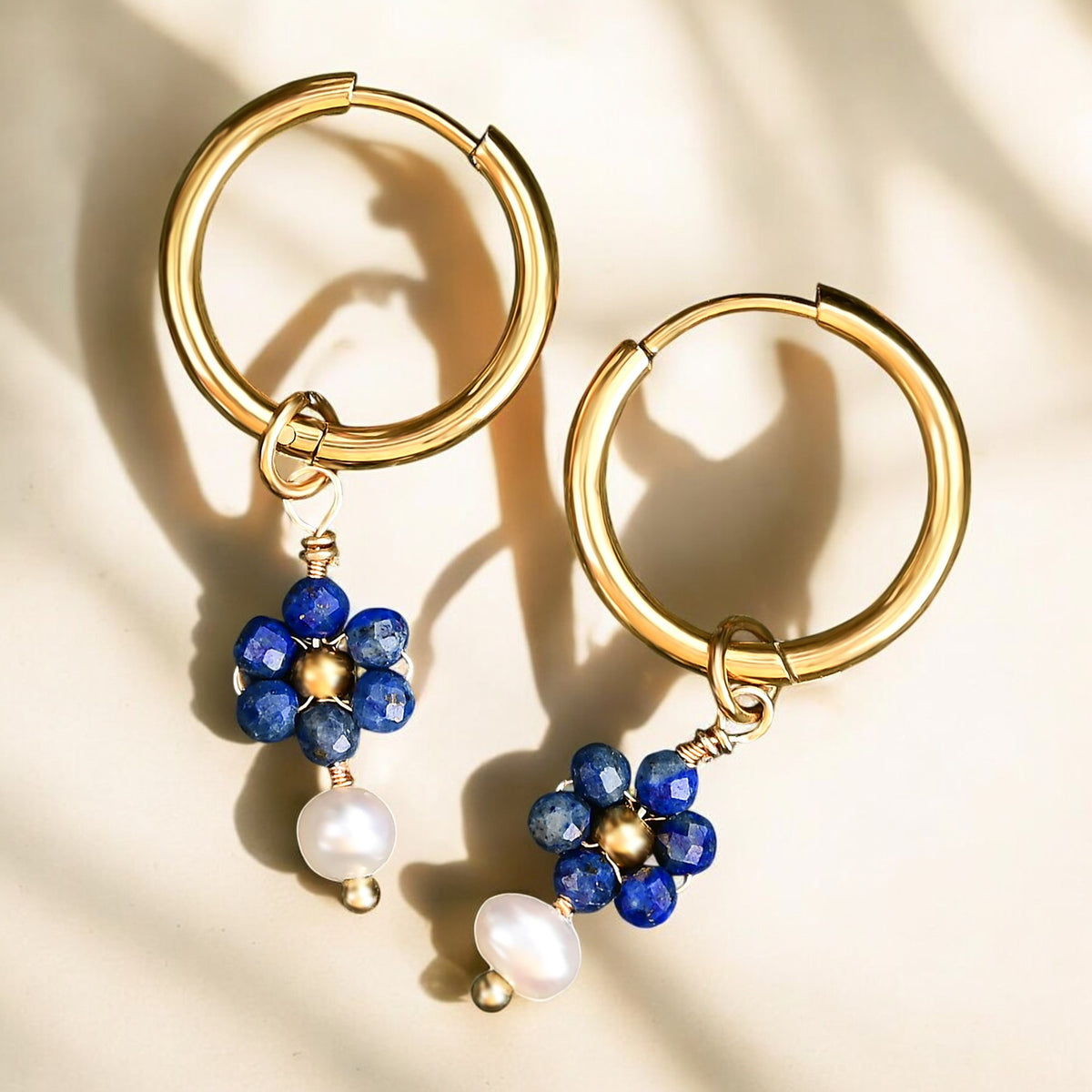 Boucles d'oreilles créoles en perles et agates Golden Grace