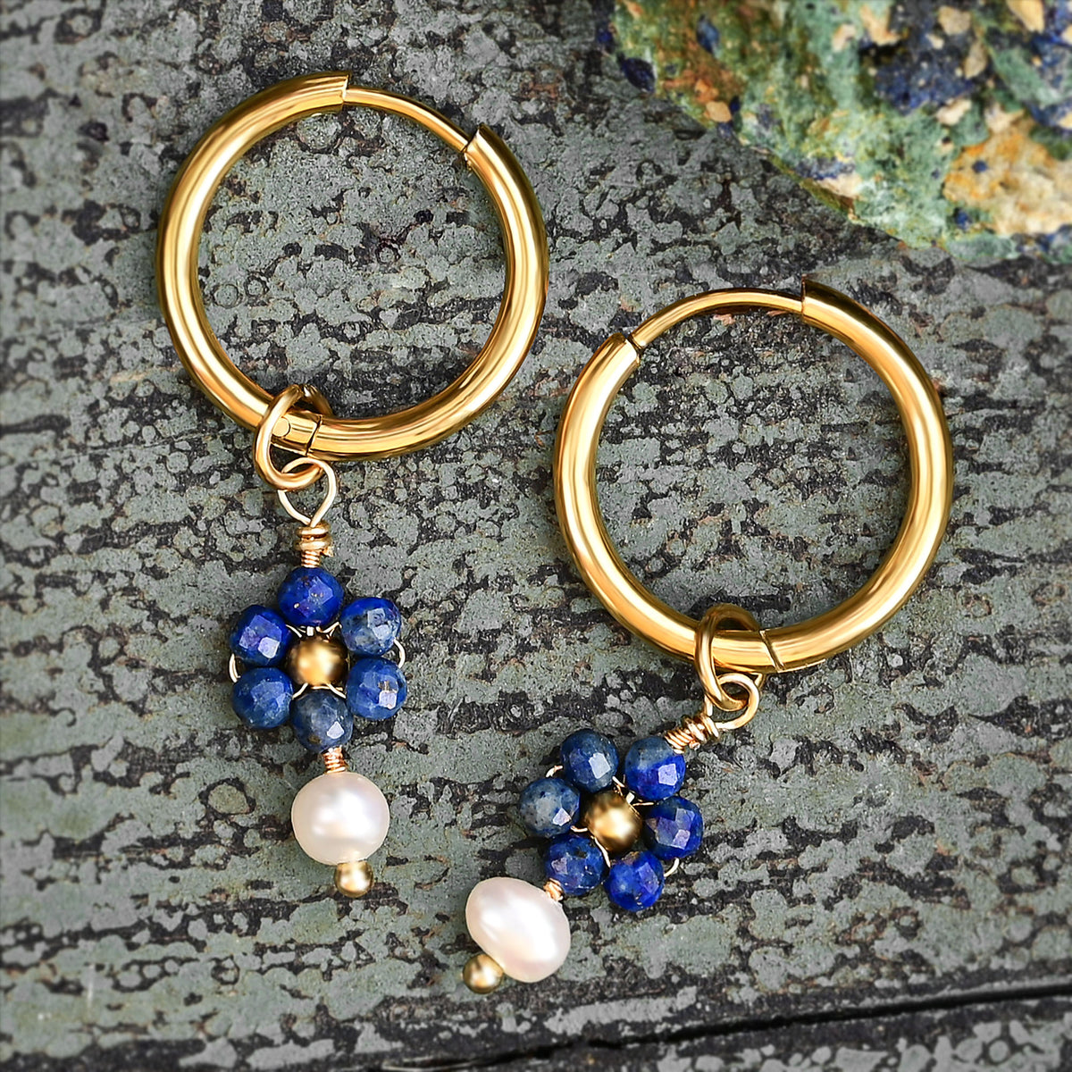 Boucles d'oreilles créoles en perles et agates Golden Grace