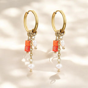 Boucles d'oreilles créoles goutte en aventurine dorée