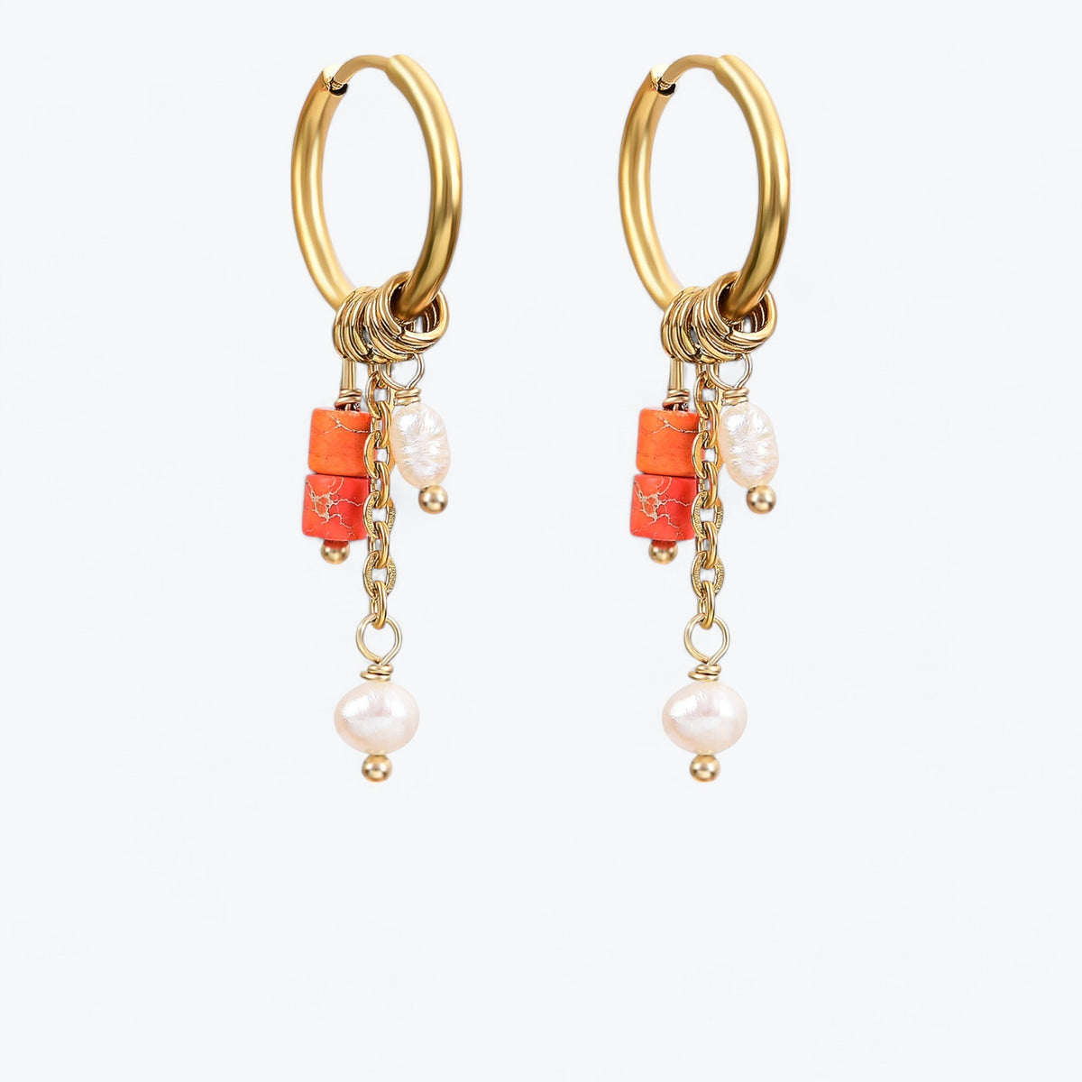 Boucles d'oreilles créoles en perles et agates Golden Grace