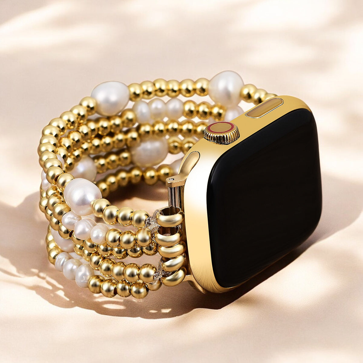 Bracelet extensible Apple Watch en or et perle