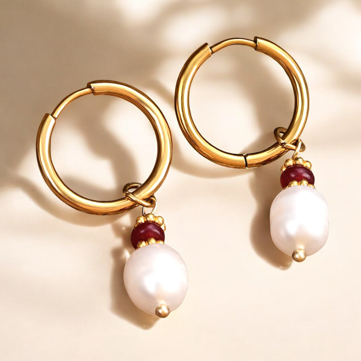 Boucles d'oreilles créoles en perles et agates Golden Grace