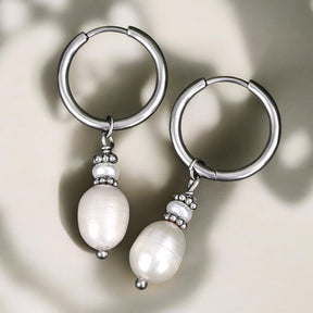 Boucles d'oreilles créoles Élégance Perle Argentée