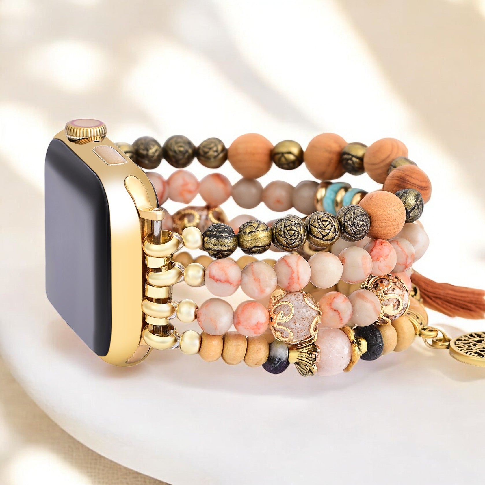 Bracelet de montre extensible en jaspe Golden Tree of Life
