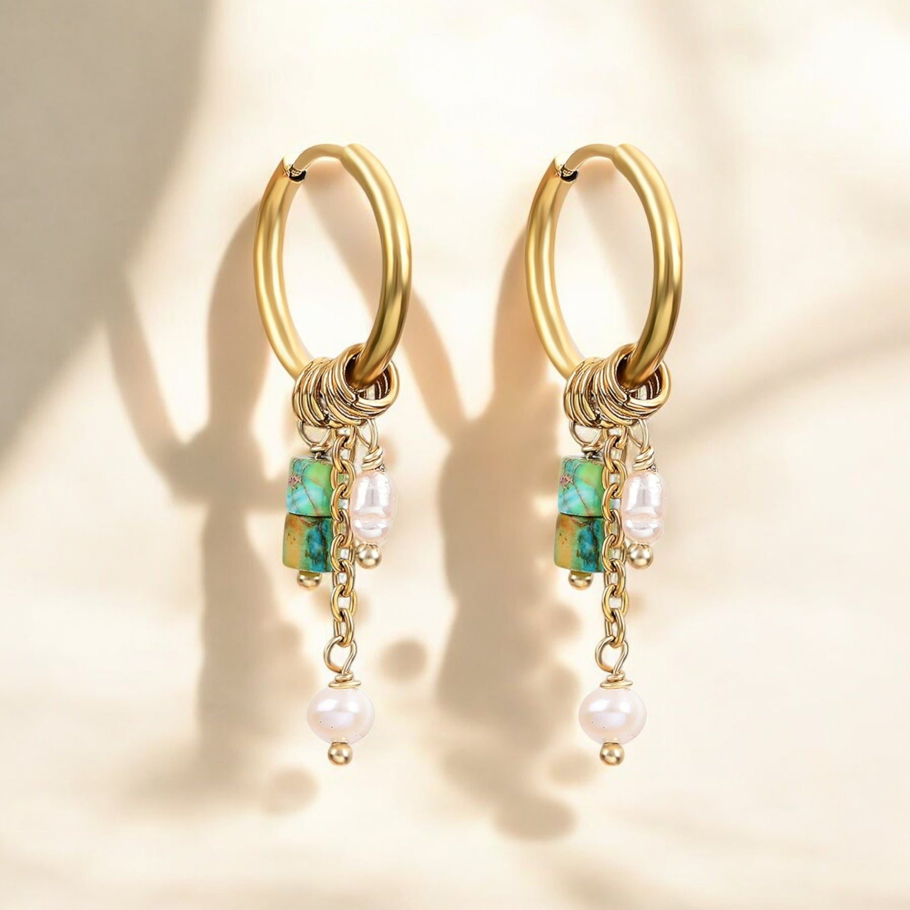 Boucles d'oreilles créoles en perles et agates Golden Grace