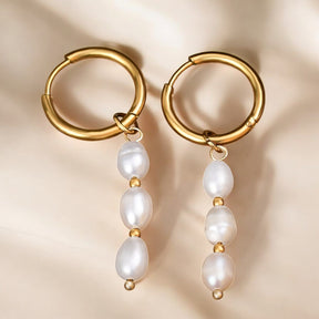 Boucles d'oreilles créoles en perles de cascade lustrées