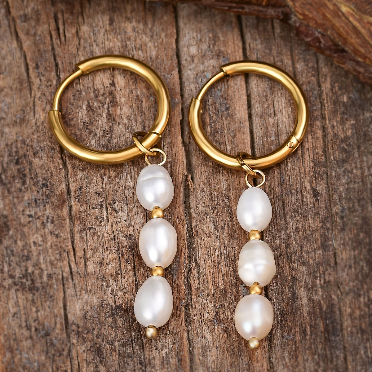 Boucles d'oreilles créoles en perles et agates Golden Grace