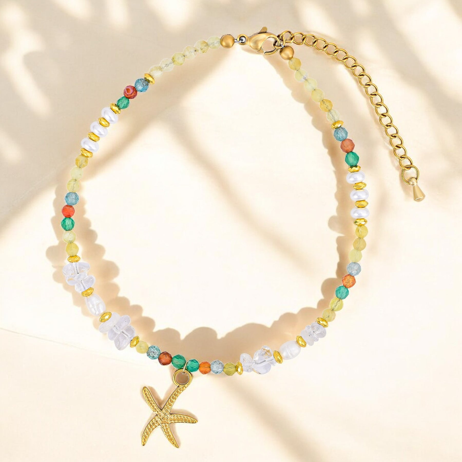 Bracelet de cheville étoile de mer coucher de soleil doré
