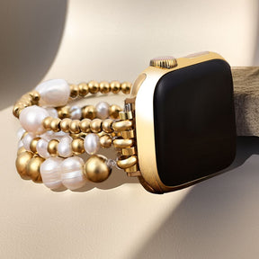 Bracelet Apple Watch extensible en or et en perles