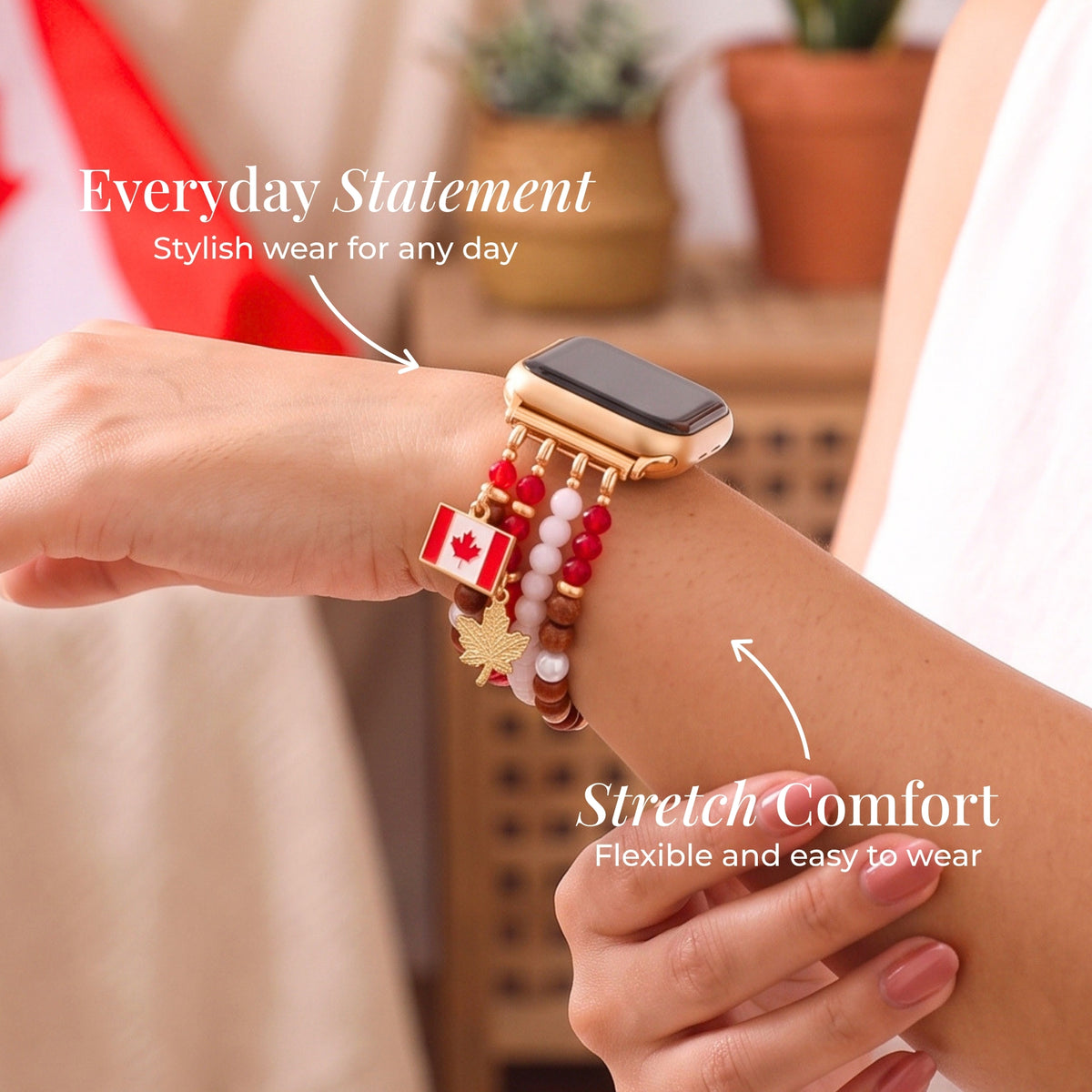 Bracelet extensible Apple Watch en perle d'érable du Canada