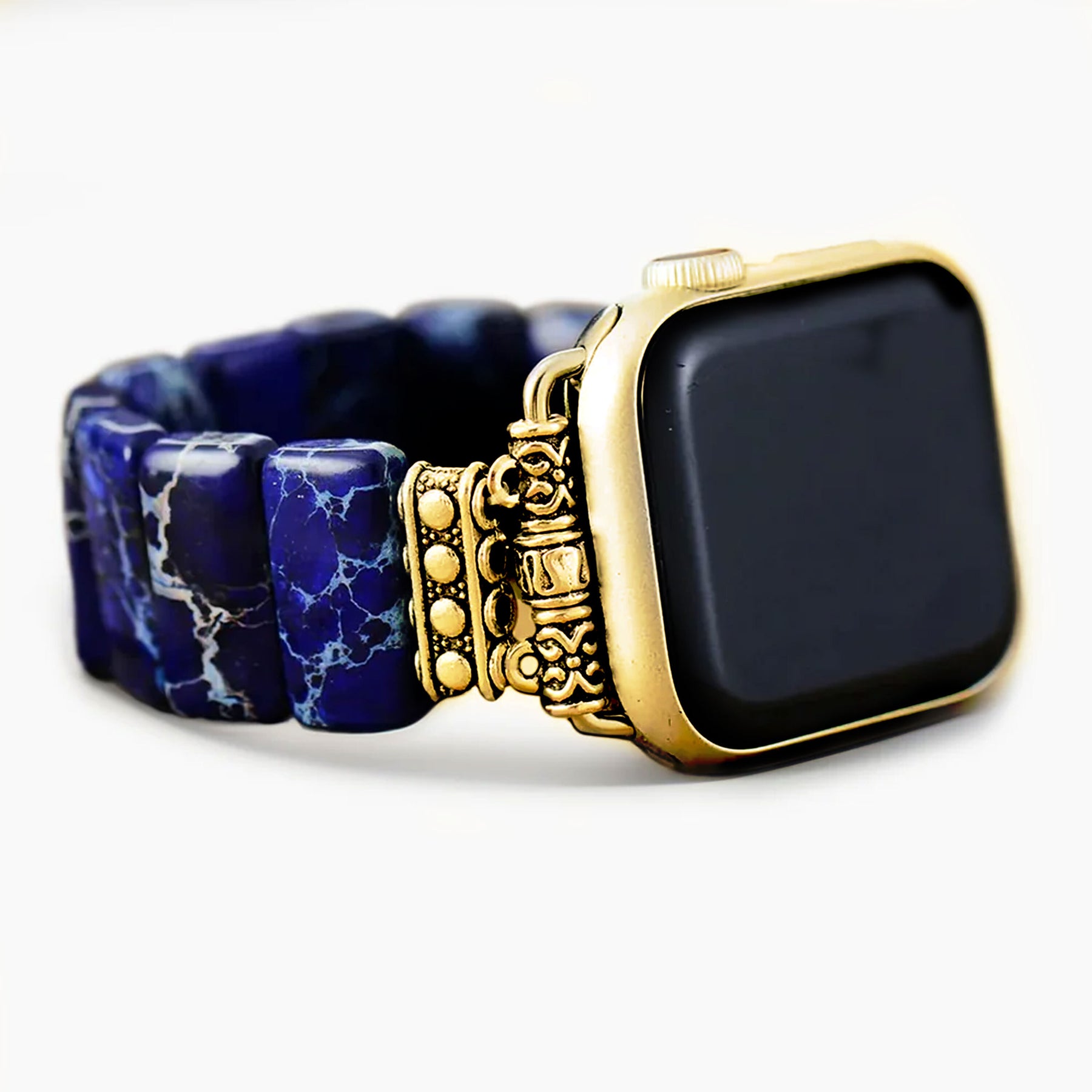 Stretch-Armband Apple Watch aus tibetischem Jaspis in Dunkelmarineblau