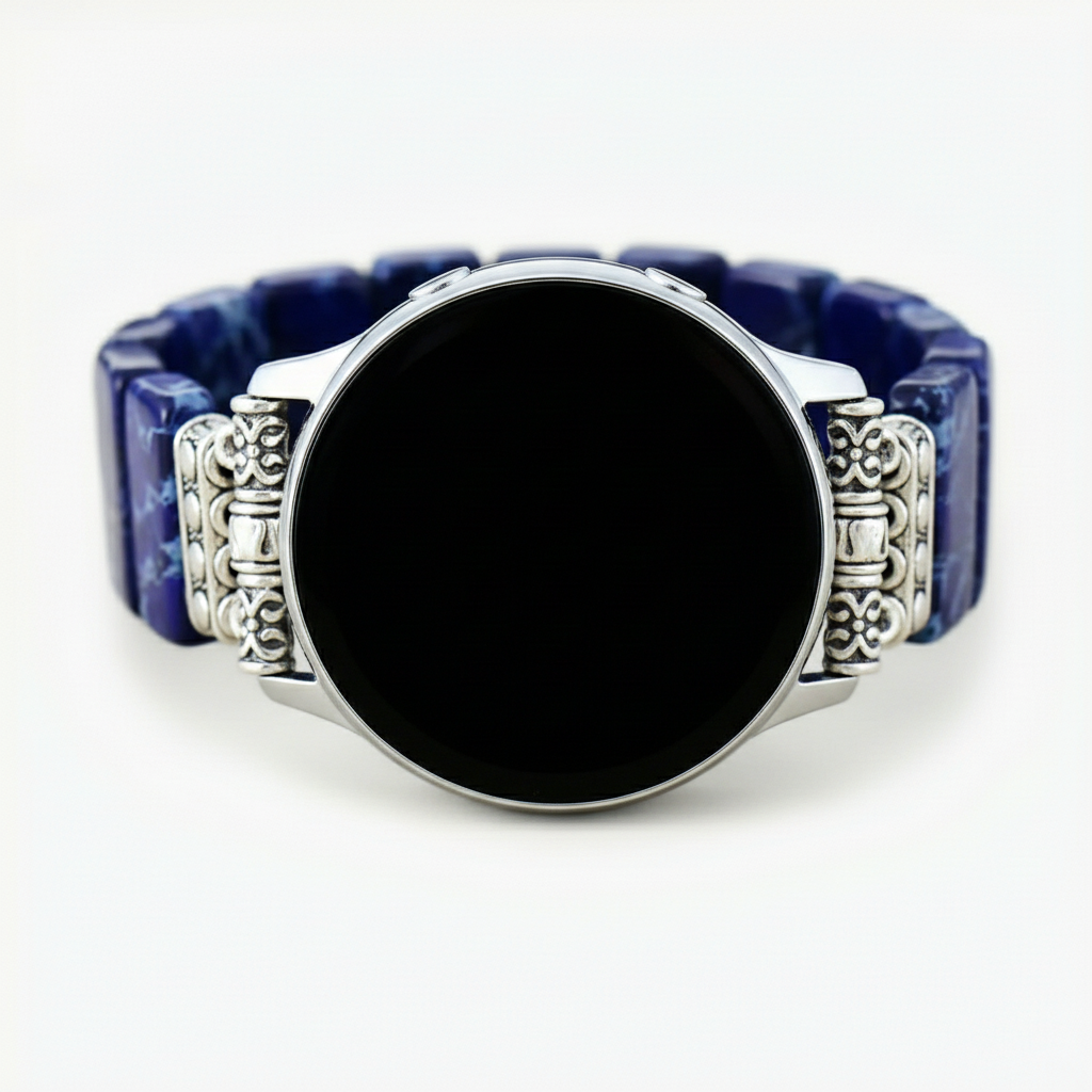 Bracelet extensible en jaspe tibétain bleu marine foncé pour Samsung Galaxy Watch