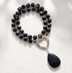 Collier pendentif cœur en agate noire