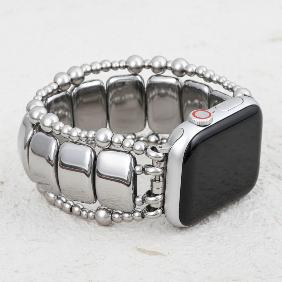 Bracelet extensible noir platine pour Apple Watch