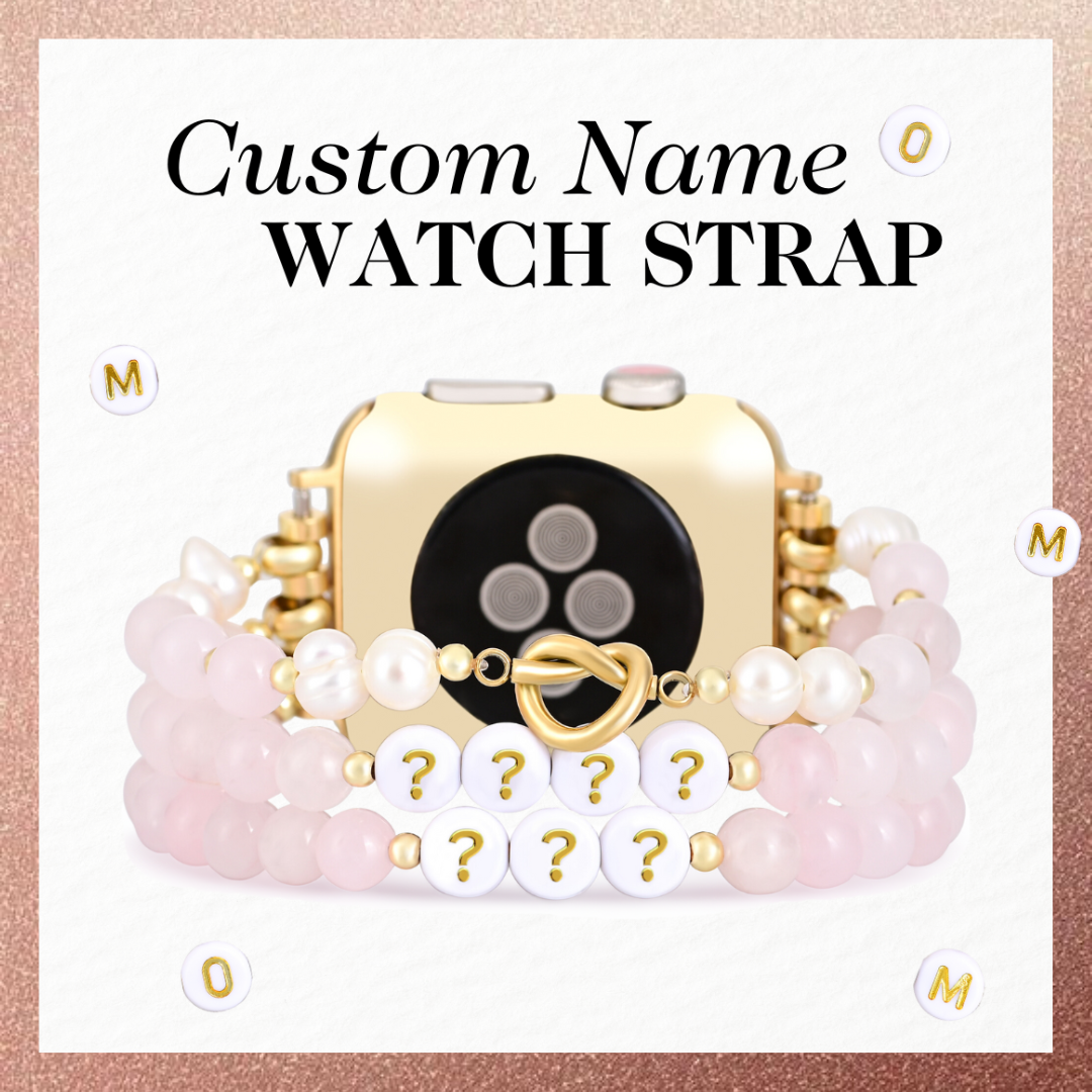 Bracelet Apple Watch extensible à quartz rose avec nom personnalisé