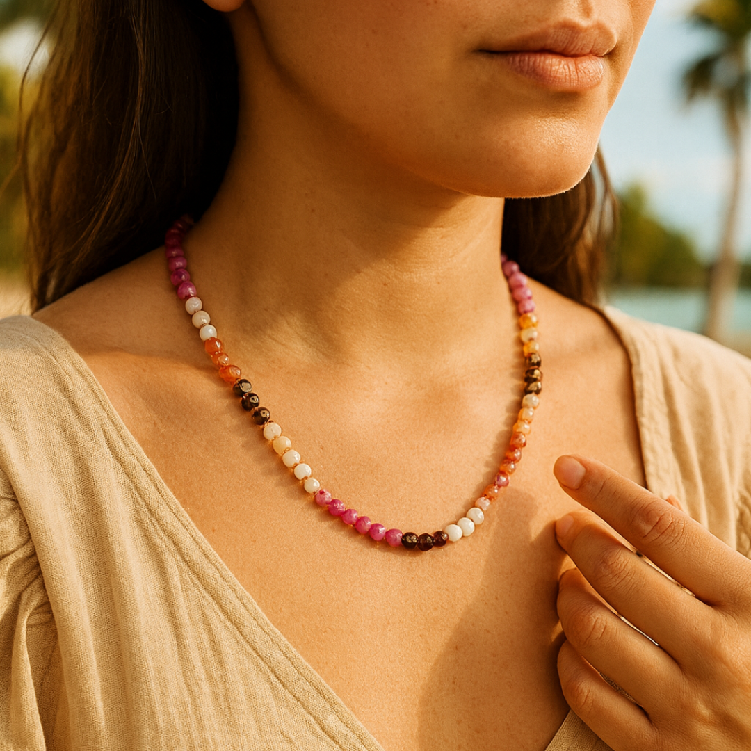 Collier en pierre de blush rubis