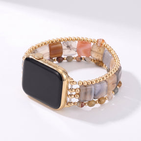 Bracelet Apple Watch extensible en agate Wild Grace argentée