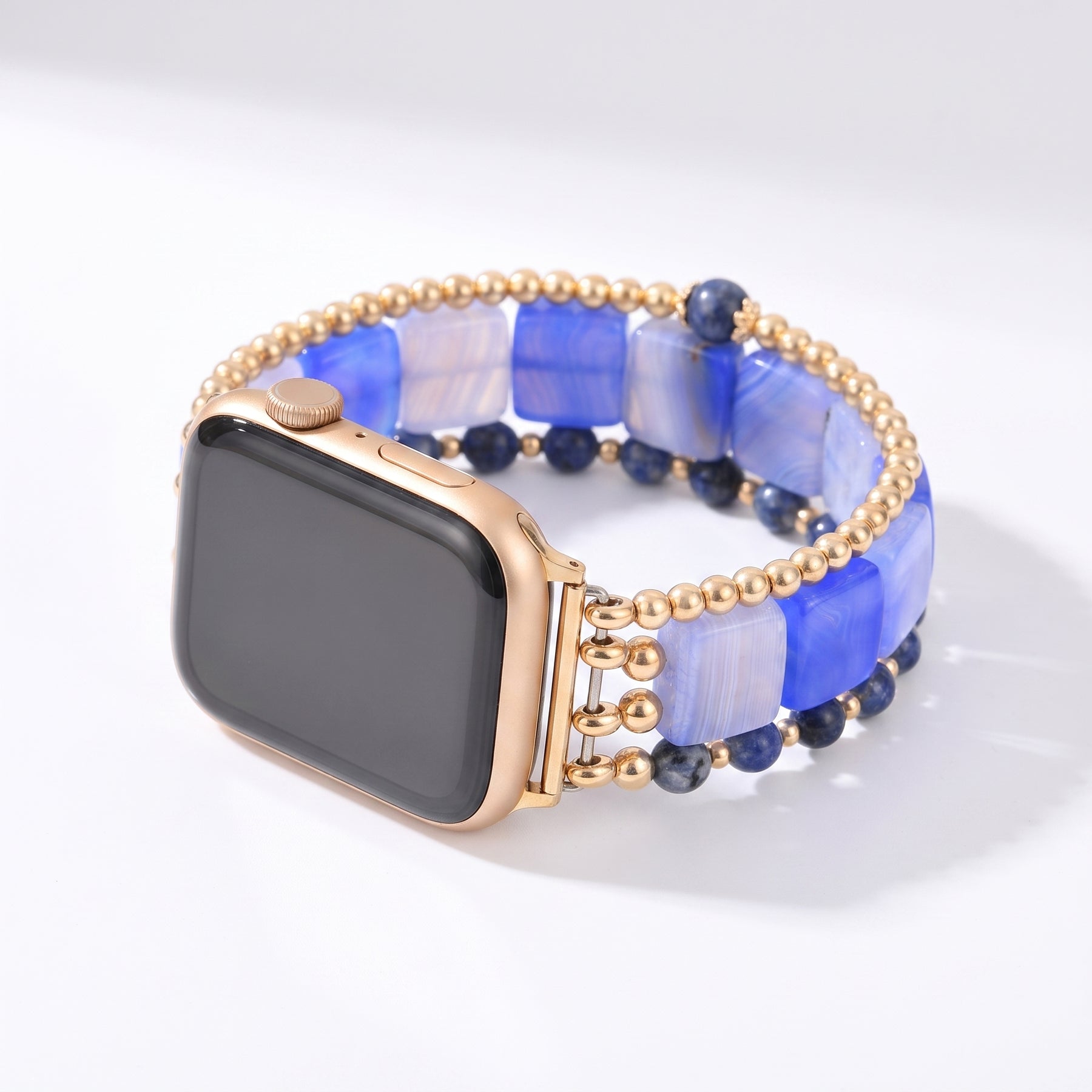 Bracelet Apple Watch extensible en agate Wild Grace argentée
