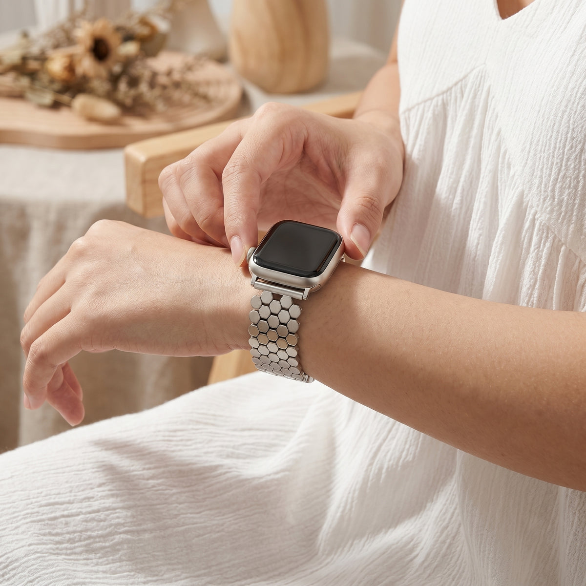 Bracelet Apple Watch de luxe en nid d'abeille argenté
