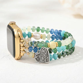 Bracelet extensible Jade Pearl Love MOM pour Apple Watch