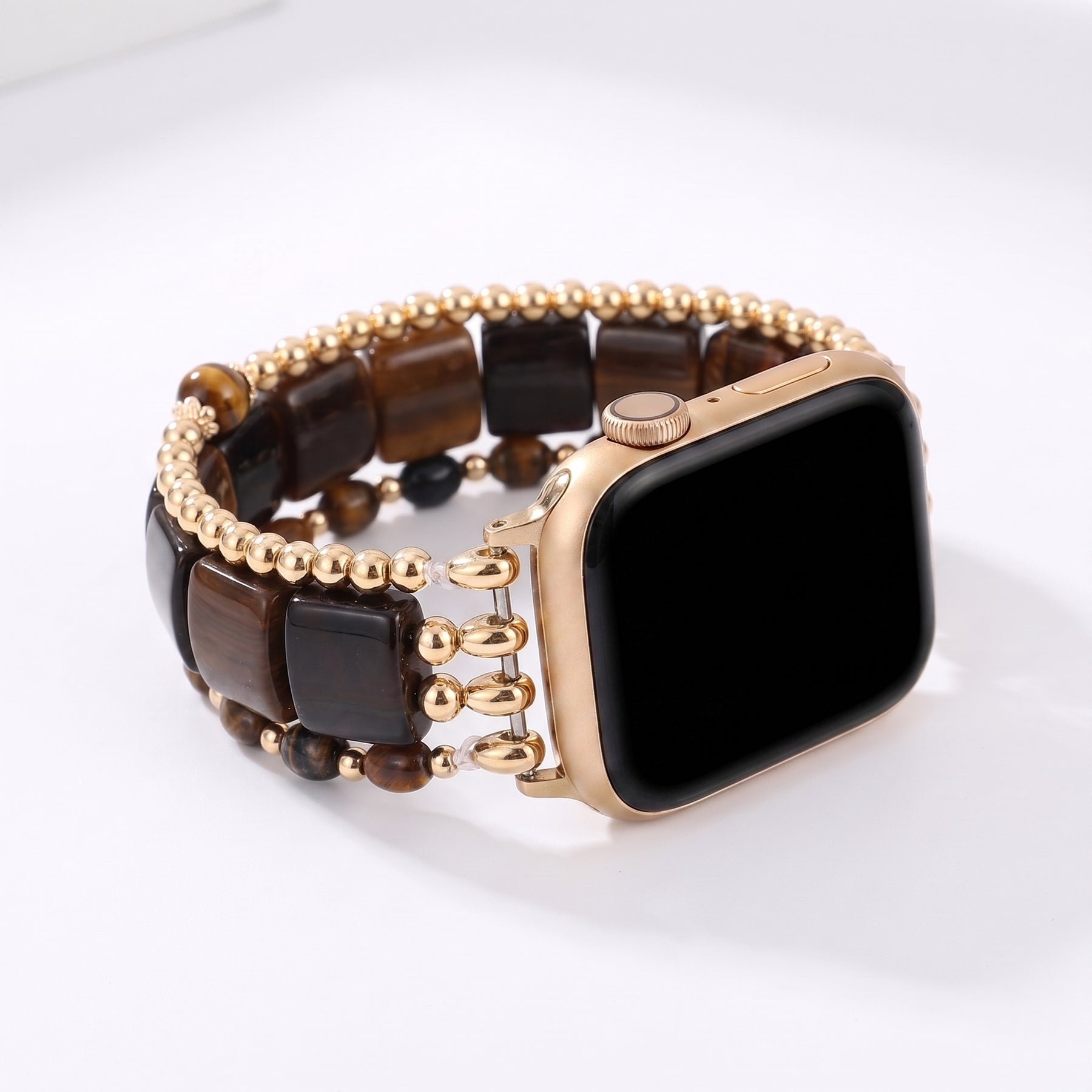 Bracelet Apple Watch extensible en agate Wild Grace argentée