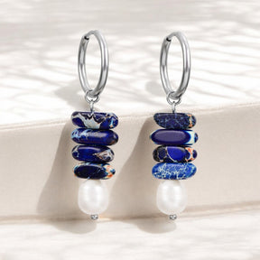 Gouttes en anneau en perles de mer et jaspe lapis